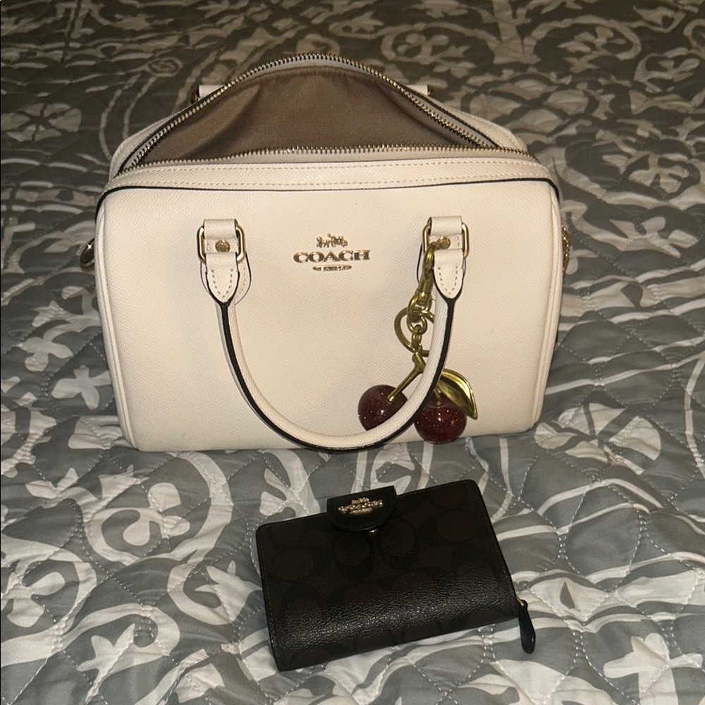 Coach White and Brown Satchel with Dual Handles